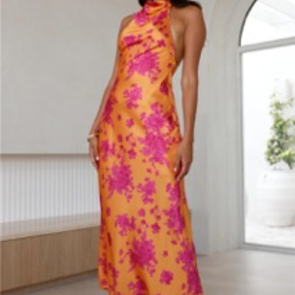 Sunset Skies Halter Maxi Dress Orange